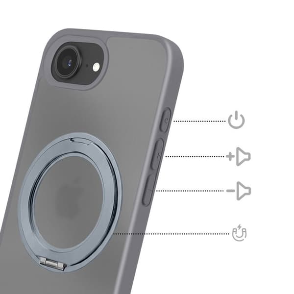 MagSafe-cover til iPhone 16 med indbygget XL støtte-ring i grå Grå