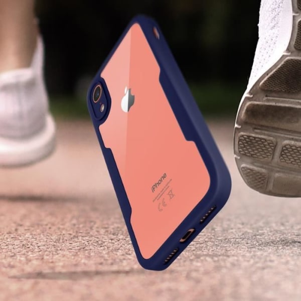 iPhone XR Cover Plexiglas Bagside Forside Polymerforstærkede hjørner Midnatsblå omrids Blå