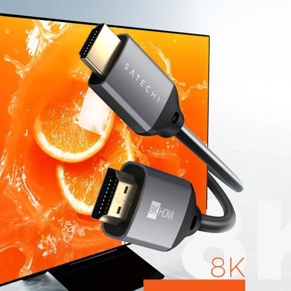 HDMI 2.1 Ultra HD-kaapeli, resoluutio 8K / 60Hz, nailonpunottu, 2m, Satechi, harmaa