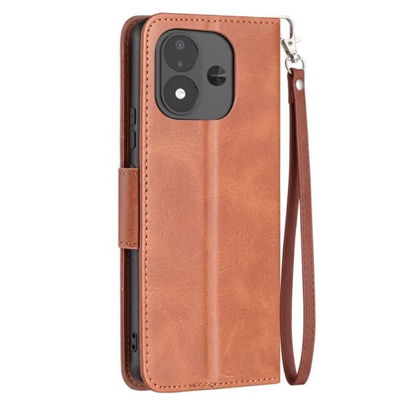 Vintage Etui Tegnebog til Redmi Note 17 med Video Støtte og Brun Håndledsrem brun