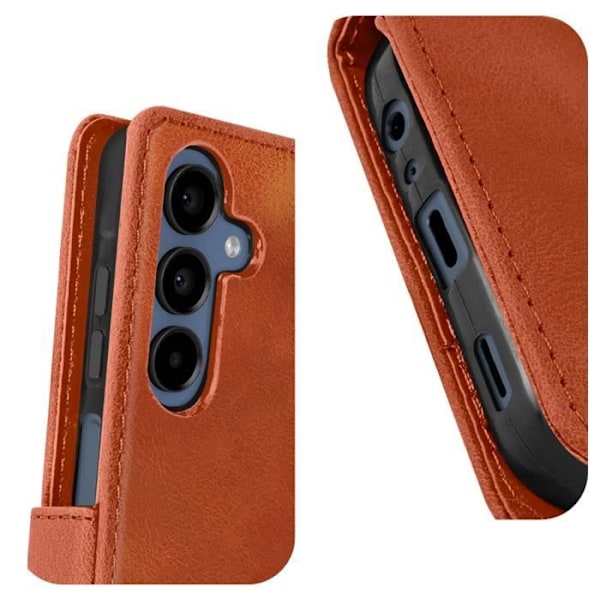 Fodral till Samsung Galaxy A15 5G Flower Wallet med handledsrem Camel kastanj