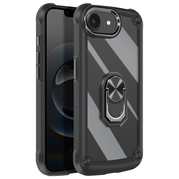 Coque til iPhone 16e med magnetisk ring og videostøtte i sort Svart