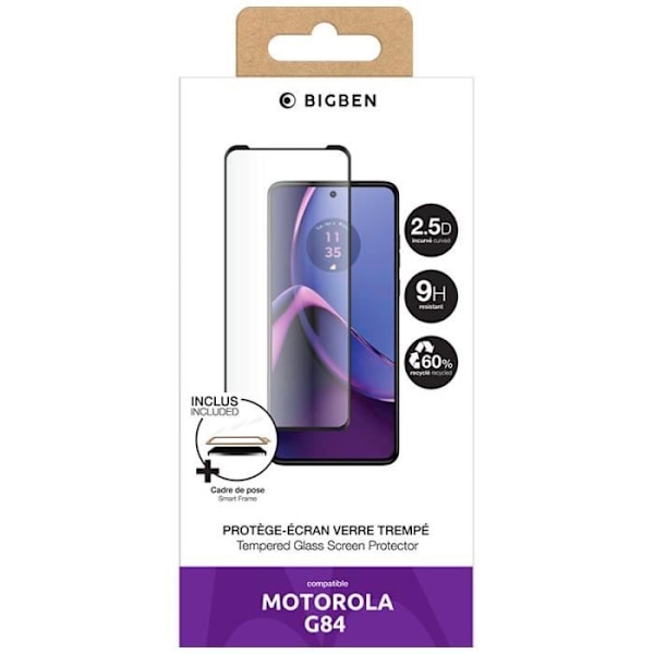 Skærmbeskytter til Motorola Moto G84 i 2.5D hærdet glas med SmartFrame BigBen Connected Transparent Transparent