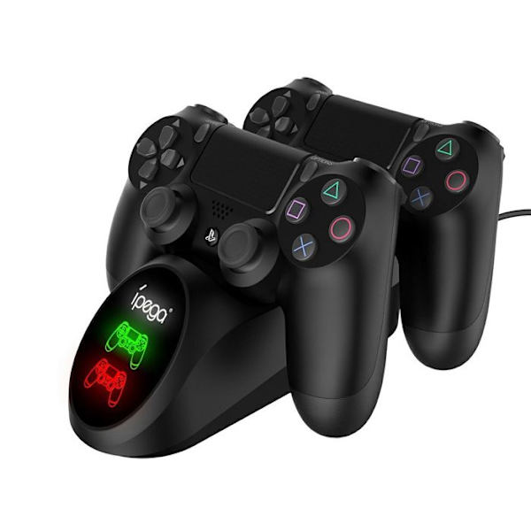 Opladningsstation til dobbelt PS4-controller Model 9180 med LED-indikator Ipega Sort Svart