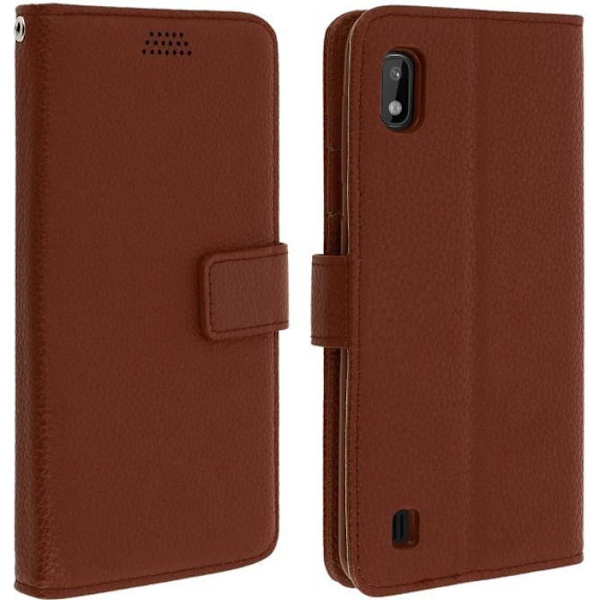 Etui för Samsung Galaxy A10 - AVIZAR - Folio-fodral - Ekologisk läder i brun - Videostöd - Kortfack kastanj
