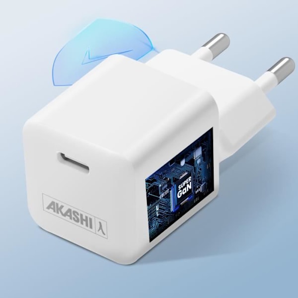 USB-C oplader - AKASHI - SuperGaN 30W - Kompakt - Certificeret Oprindelse Frankrig Garanti - Hvid Vit