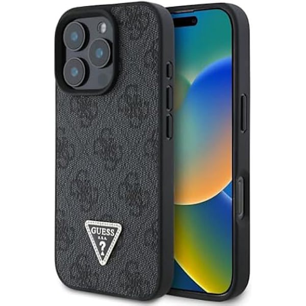 Beskyttelsesskal - GUESS - iPhone 16 Pro - PU-læder - Glimmertrækant - Sort Svart