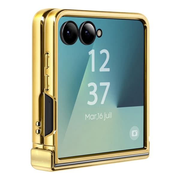 Coque til Galaxy Z Flip 7 i krom med guld hinge beskyttelse Gul