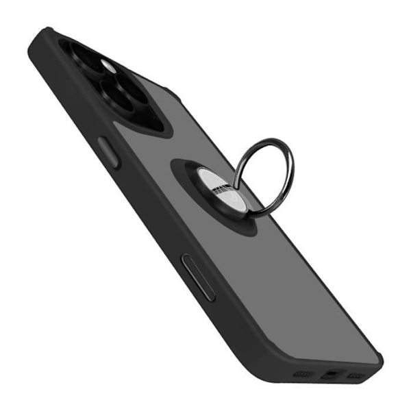 Coque til iPhone 16 Pro Max med metalring og videostander i sort Svart