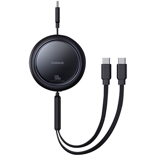 Retrakabel 2x USB-C 100W Snabbladdning och Dataöverföring Baseus Svart