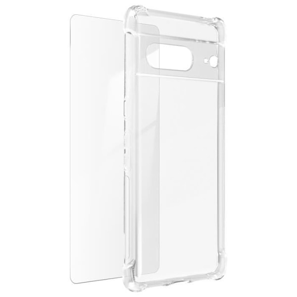 Skal och skyddsfilm - AVIZAR - Google Pixel 7 - Förstärkt Silikon - Härdat Glas 9H - Transparent Vit