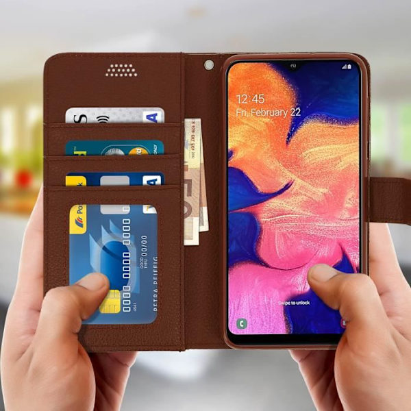 Etui för Samsung Galaxy A10 - AVIZAR - Folio-fodral - Ekologisk läder i brun - Videostöd - Kortfack kastanj