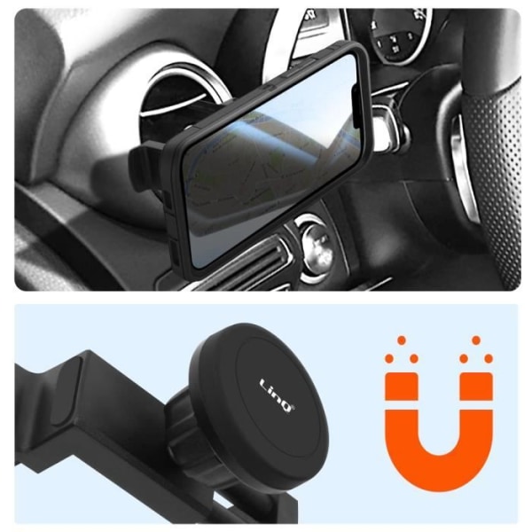 Support til bil MagSafe - LinQ - Rund - 15W - 360° rotation - USB-C inkluderet Svart