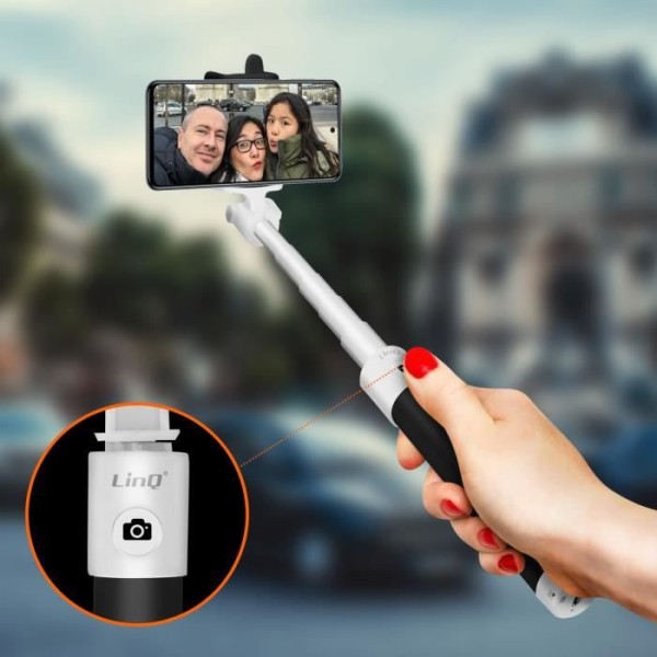 LinQ Bluetooth selfie stick - Sort - Udtrækkelig 66cm - 180° roterende hoved