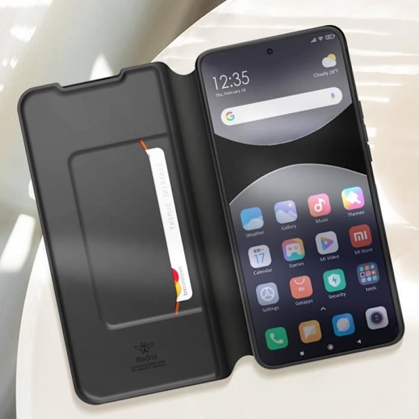 Etui til Xiaomi Redmi Note 14 5G Klap Kortholder med Håndledsrem Lavet til Xiaomi Sort Svart