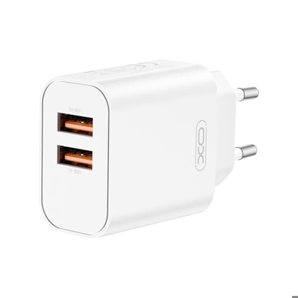 Dubbel USB-A väggladdare 12W och universell Micro-USB-kabel XO Vit Vit