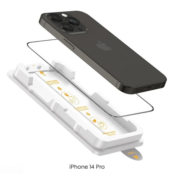 Härdat glas för iPhone 14 Pro Stötsäker med installationskit Magic Box Zanaé Transparent Vit