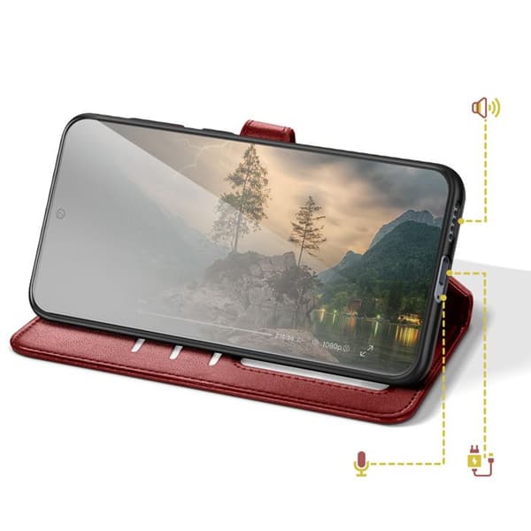 Folio Wallet Case til Honor Magic 8 Lite med Håndledsrem og Kortholder Rød Röd