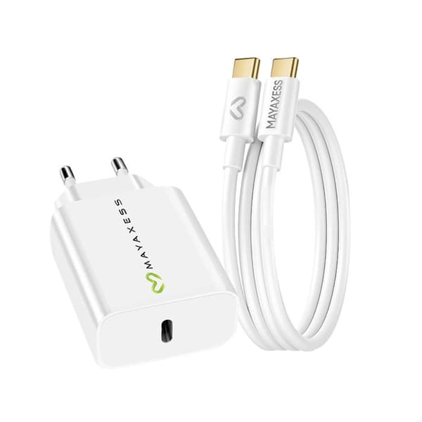 Lader til Galaxy A57 20W + USB-C kabel 1m Mayaxess Hvid Vit