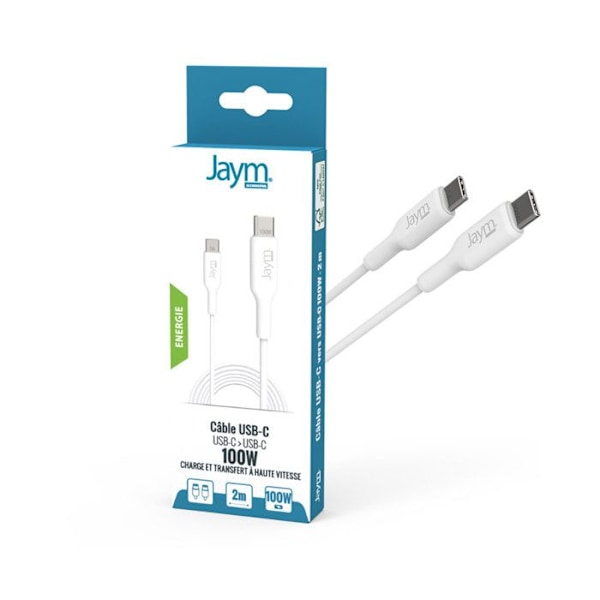 USB-C til USB-C PD 3.0 100W Opladning og Synkronisering 2m Jaym Hvid Vit