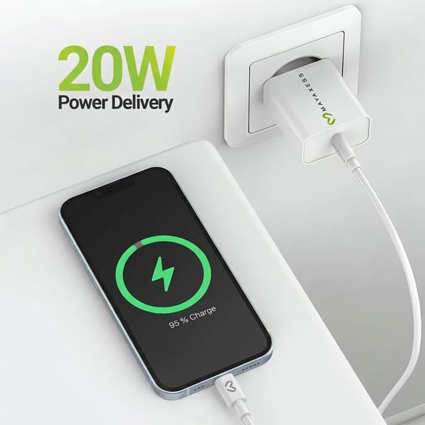 Lader til iPhone 14 Plus 18W + Lightning-kabel 1m Mayaxess Hvid Vit