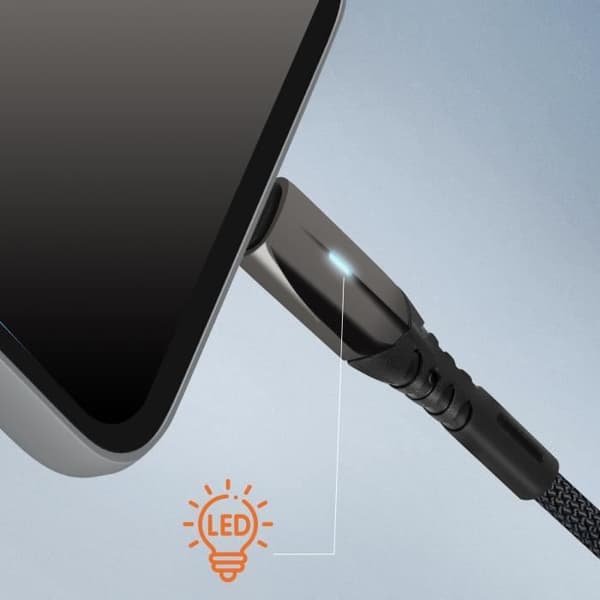USB-kaapeli USB-C - LinQ - 1m - Nopea lataus 5A - Kudottu nailon - Musta