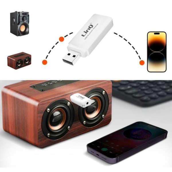 Bluetooth lydadapter - LinQ - USB - Jack 3.5mm - Håndfri opkald - Rækkevidde 10m
