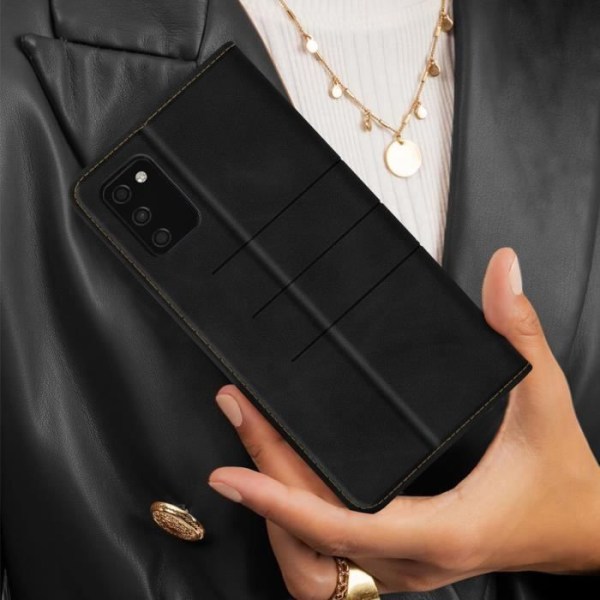 Samsung Galaxy A03s AVIZAR Case - Blødt og silkeagtigt imiteret læder - Sort - Stødsikker og anti-ridse - Videosupport Svart