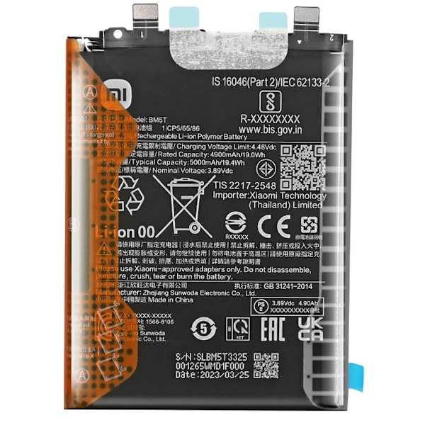 Sisäinen akku Xiaomi 13T ja 14T 5000mAh malli BM5T Alkuperäinen Xiaomi Musta Svart