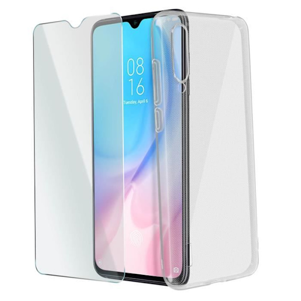 Kotelo ja Suojakalvo - AVIZAR - Xiaomi Mi 9 Lite - Kova - Karkaistu Lasi 9H - Läpinäkyvä Valkoinen Klar vit