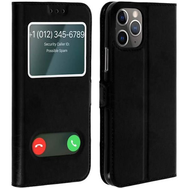 Hus för iPhone 11 Pro - AVIZAR - Mjuk Skal - Dubbel Fönster Skydd - Stöd Funktion - Svart Svart