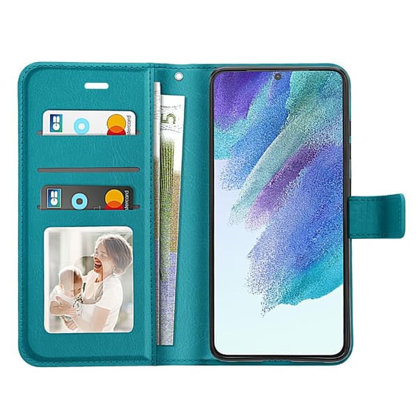 Pungetui til Samsung Galaxy S21 FE med Mayaxess Turquoise håndledsrem Blå