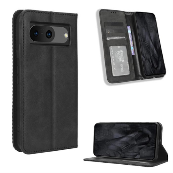 Google Pixel 8-etui, stødsikker TPU-pung-etui [Magnetisk] [Kortholder] [Standfunktion] (sort) RU56