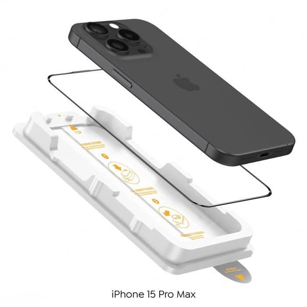 Hærdet Glas til iPhone 15 Pro Max Stødabsorberende med Magic Box Zanaé Monteringssæt Gennemsigtig Vit