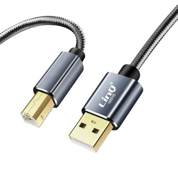 USB-kabel - LinQ - USB-A 2.0 till USB-B 2.0 - 1,5 m - Flätad nylon - Snabb överföring