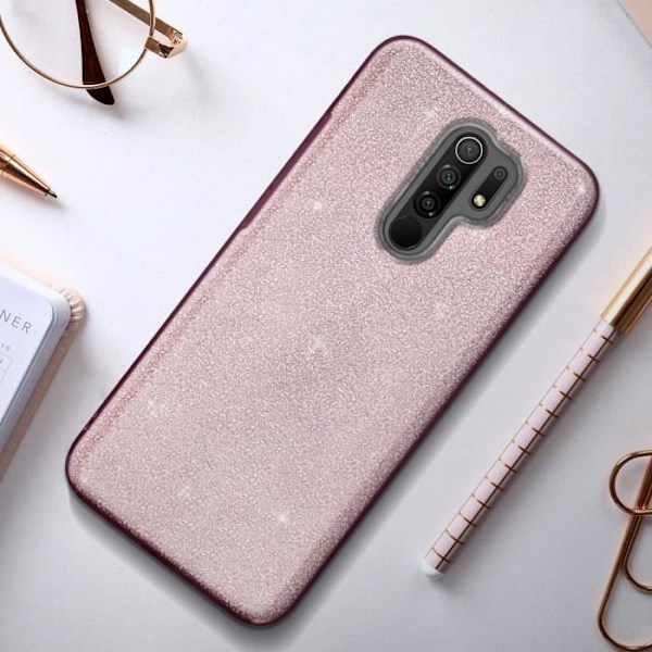 Skyddsskal - AVIZAR - Xiaomi Redmi 9 - Halvstyv silikon - Glitter - Rosa Rosa