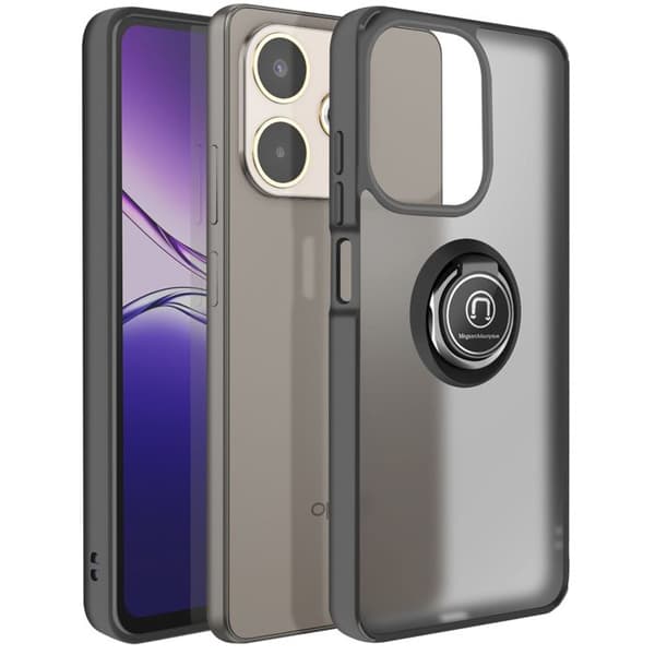 Coque Ring - AVIZAR - Oppo A5 Pro - Sort - 360° Rotationsring - Magnetisk Fastgørelse Svart
