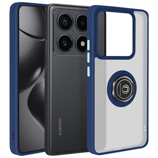 Coque för Xiaomi 14T Pro med metallring och videostöd i blå natt. Blå