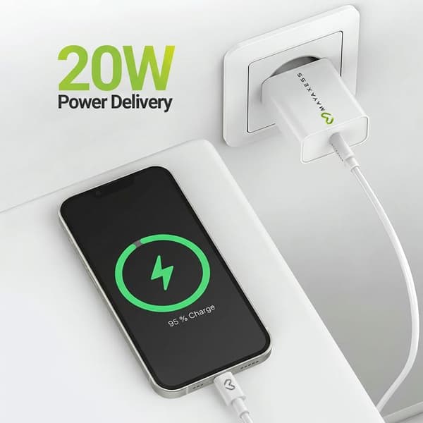 Lader til iPhone 13 Pro 18W + Lightning-kabel 1m Mayaxess Hvid Vit