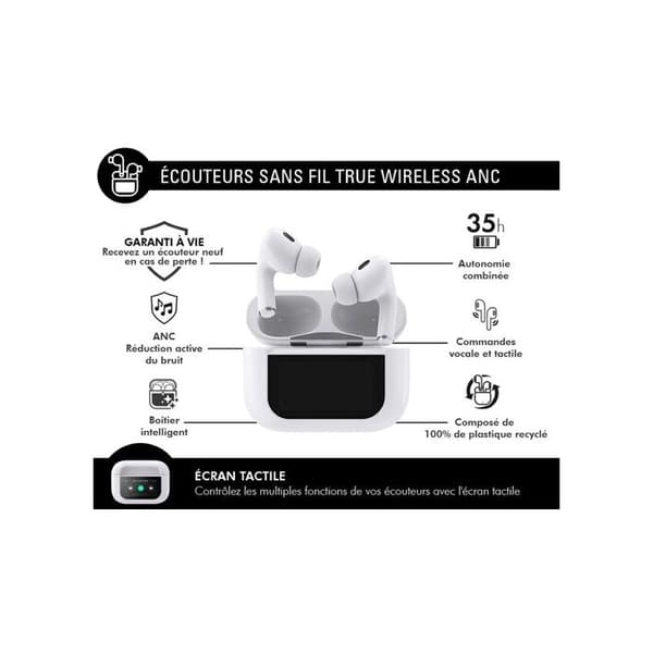 Tilbehør til mobiltelefon Force Play TWS Play Touch ANC Intra White Touch Screen