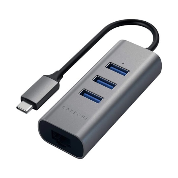 USB C hub til 3x USB og Ethernet, kompakt design, Satechi mørkegrå