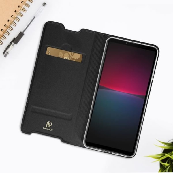 Hus - DUX DUCIS - Sony Xperia 10 IV - Øko-læder sort - Video støtte - Kort opbevaring Svart