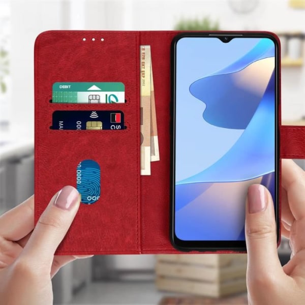 Cover Oppo A16 och A16s Flip Wallet Röd Videostöd Funktion Röd