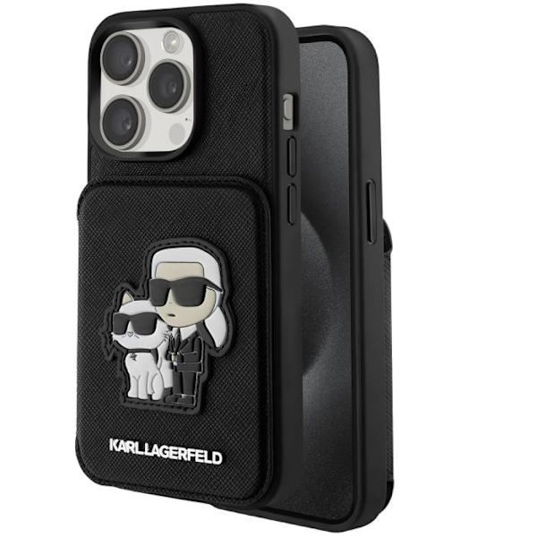 Fodral till iPhone 15 Pro Korthållare Stativ Saffiano Karl Lagerfeld Svart Svart