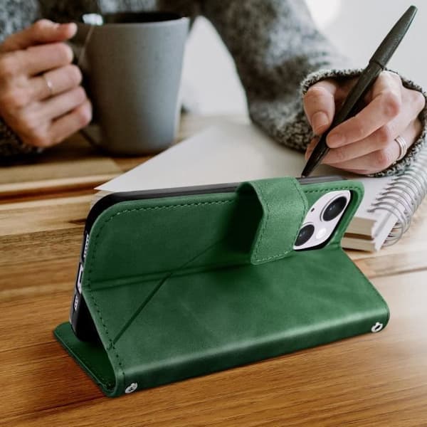 iPhone 14 Plus etui - AVIZAR - Grønt geometrisk design - Fuld beskyttelse - Supportfunktion Grön