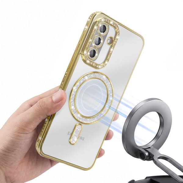 Skydd för Galaxy A56 / A36 Kompatibel med MagSafe med Guldstrasskant Gul