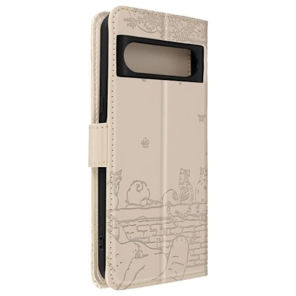Kattfodral för Google Pixel 8 Wallet Series Kawaii Cat Cover Beige Beige