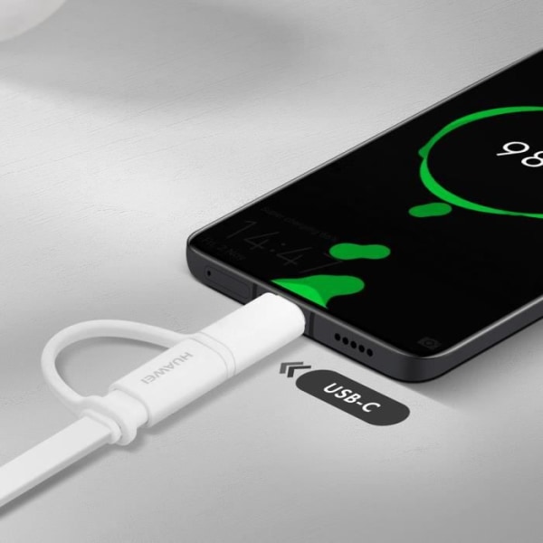 Kabel 2 i 1 mikro-USB / USB-C Laddningssynkronisering 1,5 m Original Huawei Vit Vit