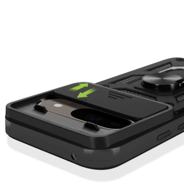 Coque til Google Pixel 9/9 Pro - Mayaxess - Stødabsorberende - Skydelåg til kamera - Støtte ring Svart