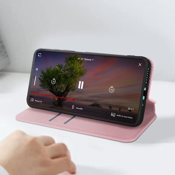 Fodral till Xiaomi Redmi Note 13 5G - AVIZAR - Korthållare Videostöd - Rosa - Halvstyvt - Syntetiskt Rosa